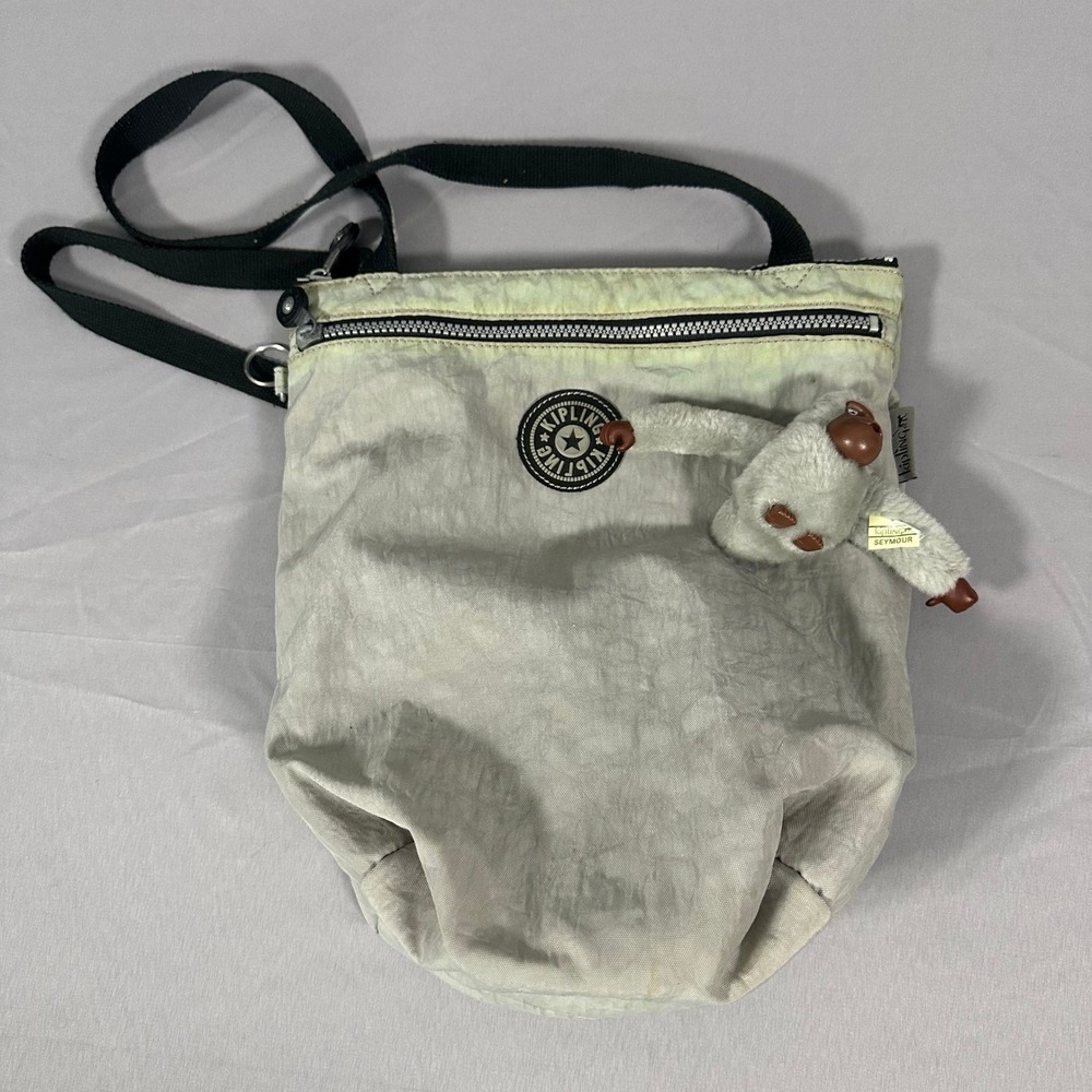 Kipling Crossbody Bag Womens Small Gray Nylon Monkey Keychain Toy Seymour